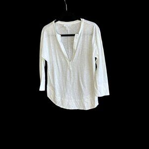 White Label The White Company Split Neck White Organic Cotton Tunic Tee Size 2